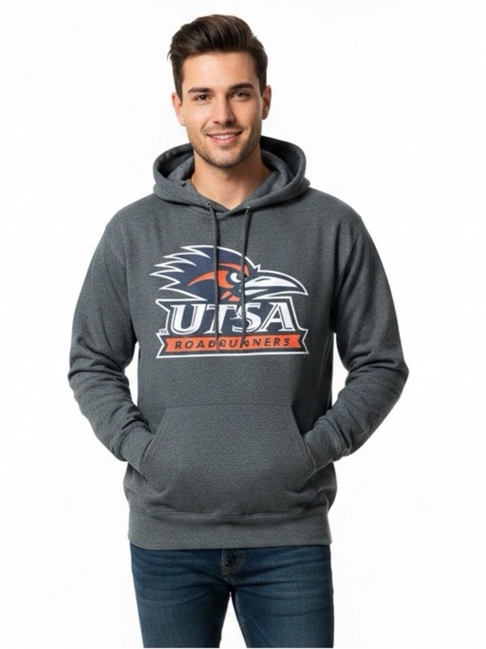 Mens Champion Sweatshirt hoodie UTSA Roadrunners Granite Heather Gray cotton MED